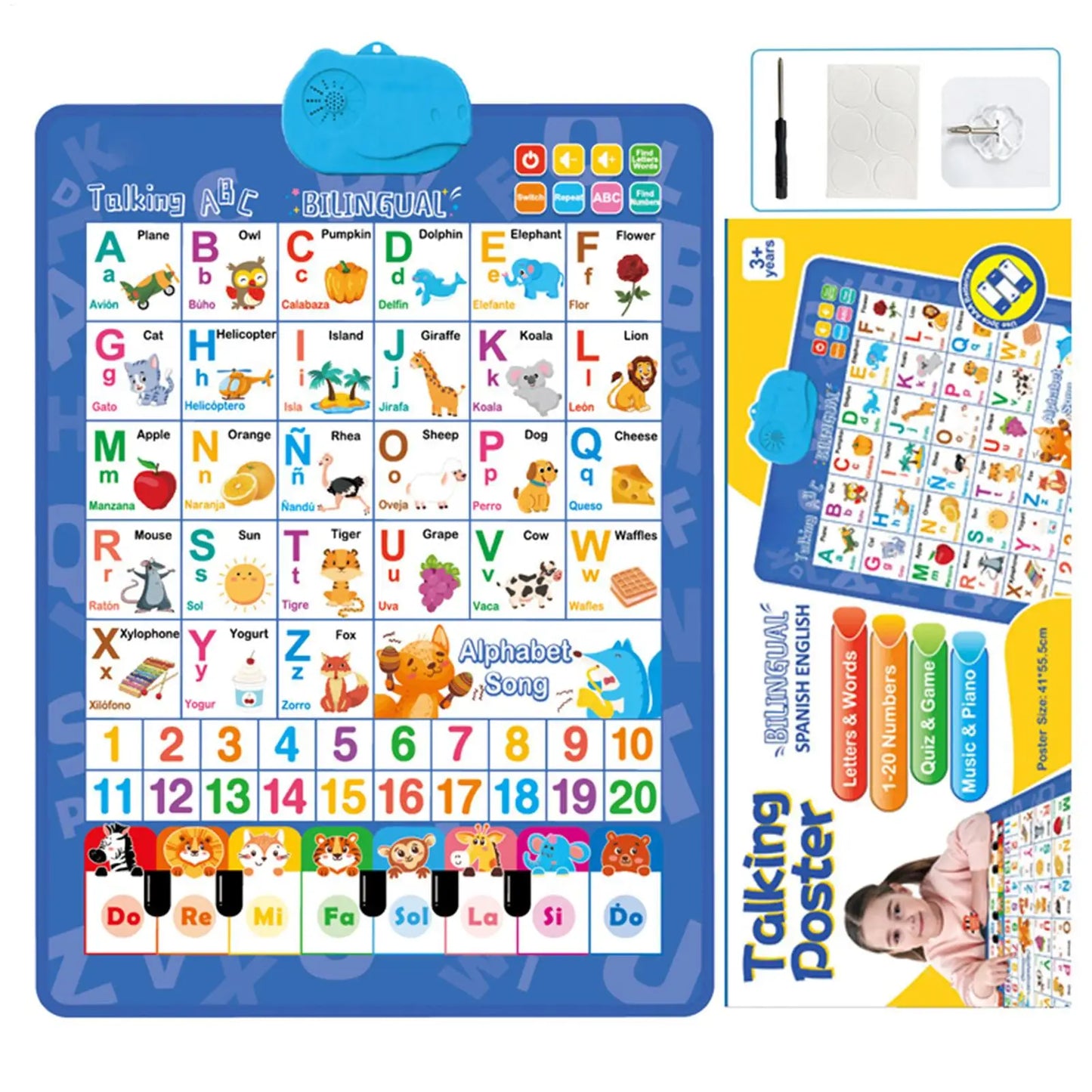 Bilingual Talking Wall Chart – English & Spanish Toddler Toy
