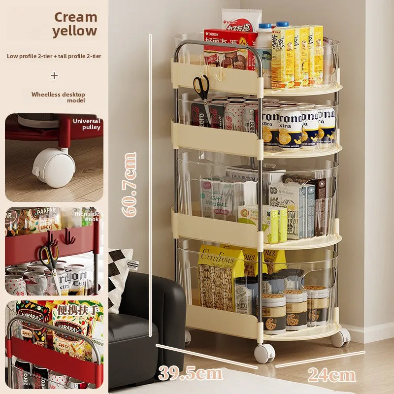 Mobile Cart Storage Rack Floor Standing Multi-Tiered Household Snack Kitchen Utility Organizer with Wheels Multi-Purpose Storage Peaceful Pleasures Health and Wellness 4 Wheels Yellow