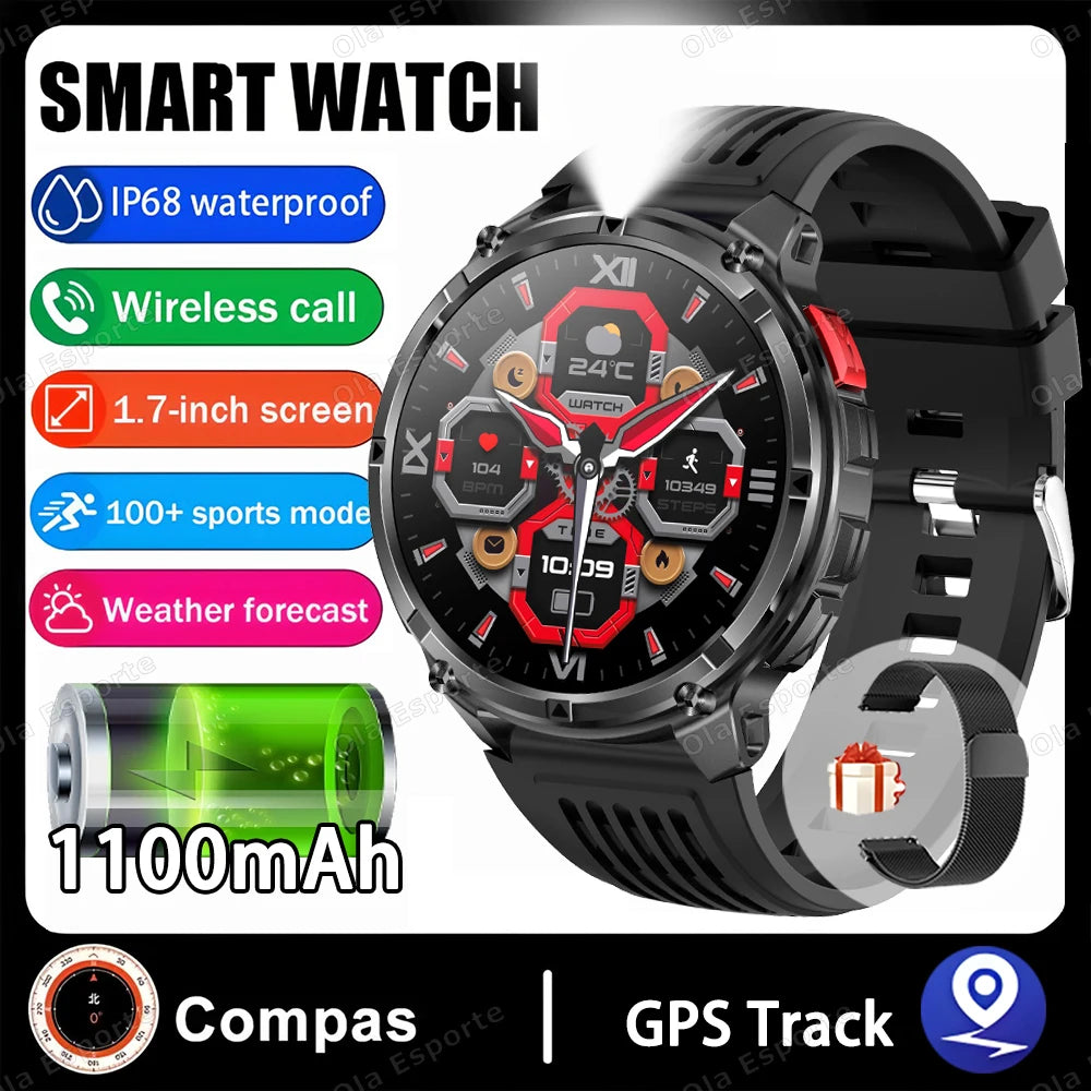 Rugged Military Smartwatch 1100mAh | Outdoor Sport Smart Watch