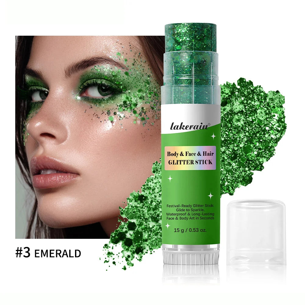Sparkling Sequins Glitter Gel Stick, High Gloss Shine Pearl White Pink Eyeshadow, Face & Body Brighten Glitter, Long Lasting Sta Peaceful Pleasures Health and Wellness 3Emerald