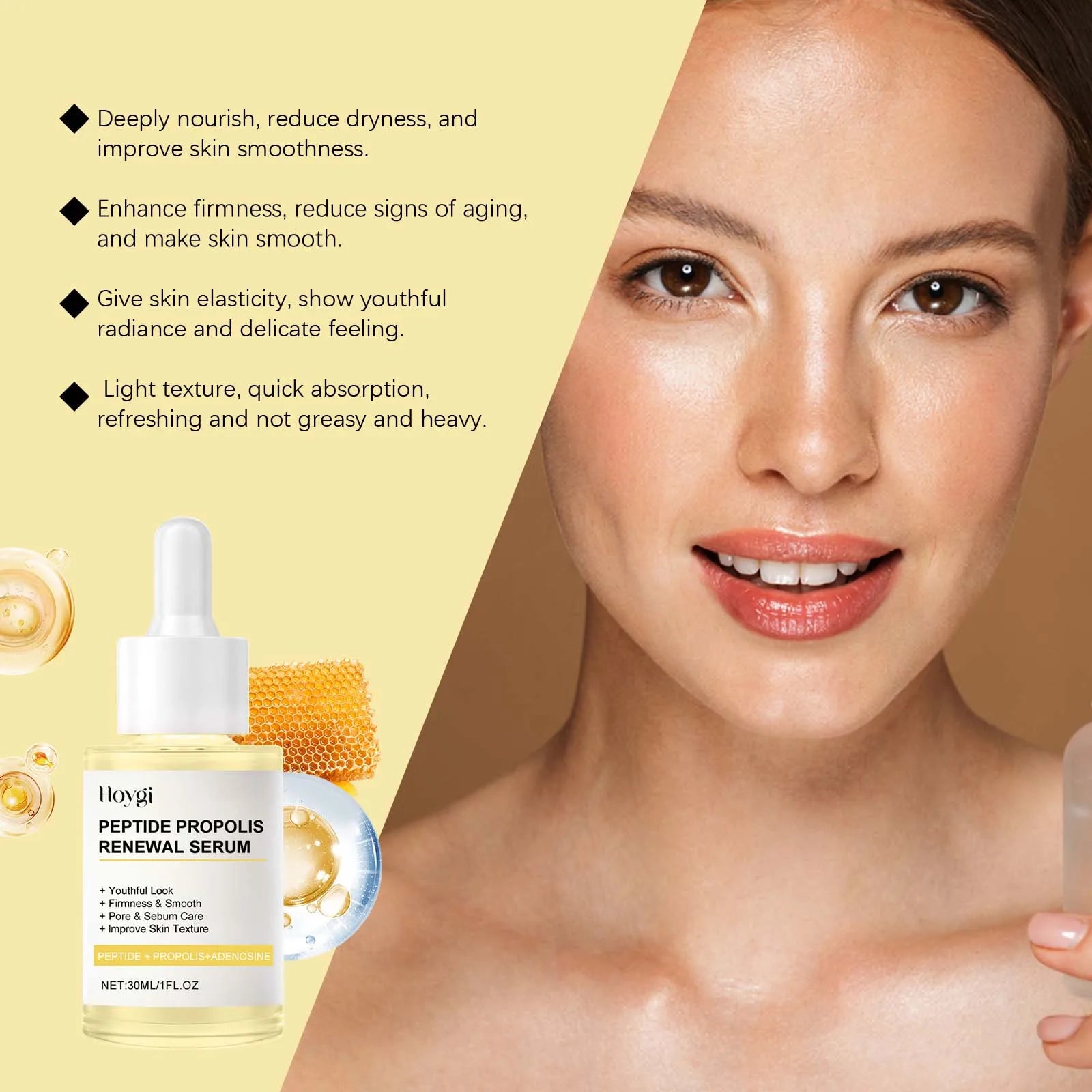 Peptide Propolis Face Serum Reduce Dryness Firming Lifting Anti Redness Renewal Smoothing Nourishing Repair Damaged Skin Essence Peaceful Pleasures Health and Wellness