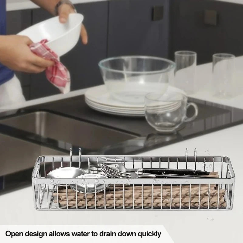 Hanging Cutlery Holder Drainer Spoon Fork Chopsticks Storage Basket Rack 304 Stainless Steel Tool Organizer,Kitchen Accessories Peaceful Pleasures Health and Wellness
