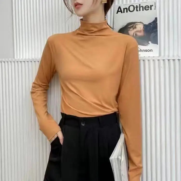 Women's Mock Turtleneck Long Sleeve Slim Top | Korean Fashion