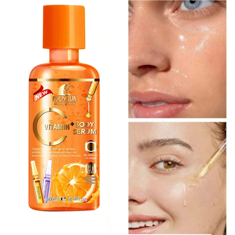 500ml ROUSHUN Vitamin C Body Serum Skin Care Essence Moisturizing and Nourishing Large Capacity for Full Body Use Peaceful Pleasures Health and Wellness