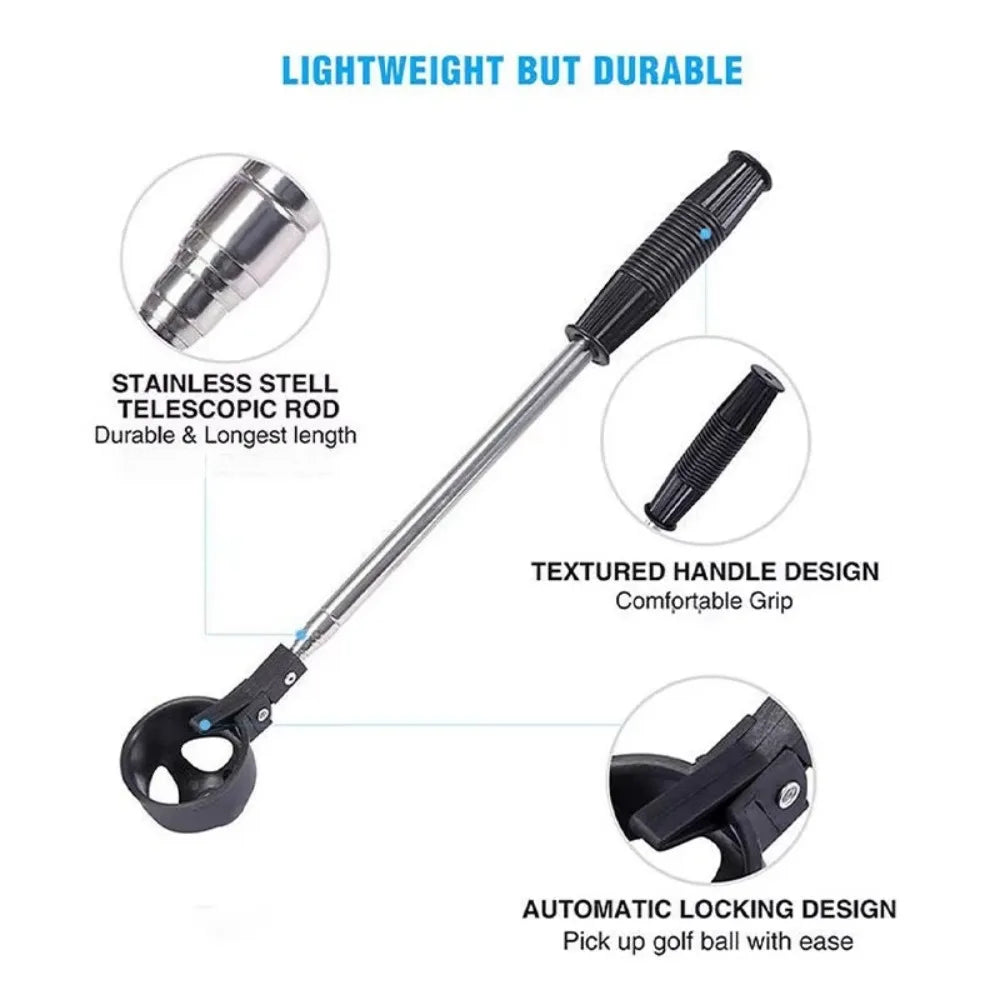 Golf Ball Retriever for Water Telescopic Portable Golf Ball Picker Steel Golf Ball Pick Up Grabber With Automatic Locking Scoop Peaceful Pleasures Health and Wellness
