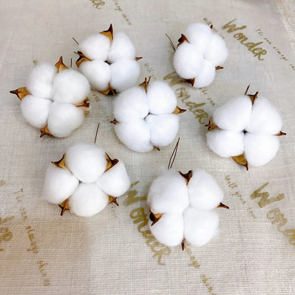 20pcs White Artificial Cotton Flower Heads 6cm | DIY Decor