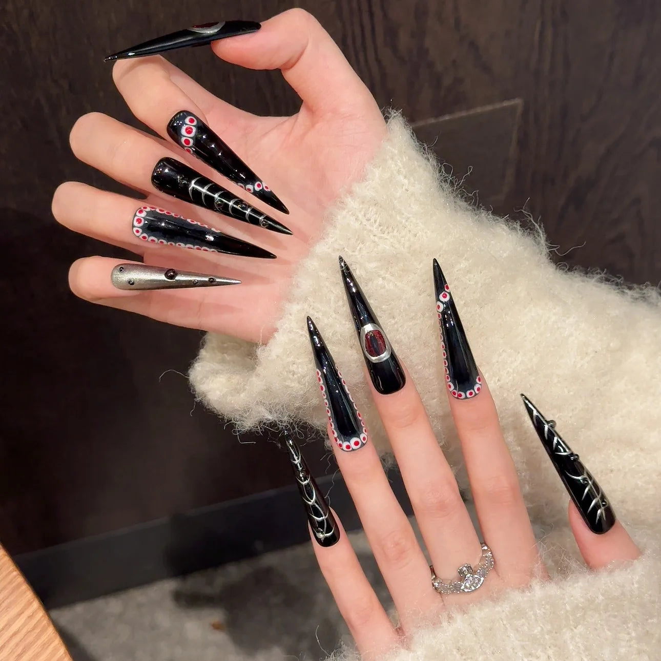 YADORNOS Extra Long Gothic Press-On Nails – Dark Black Set
