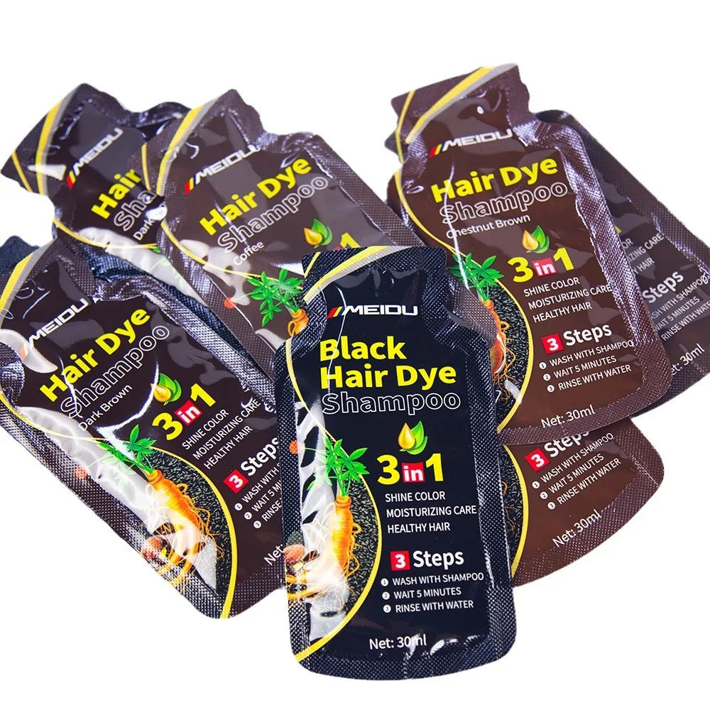 Meidu 3-in-1 Hair Dye Shampoo – Instant Gray to Black, 30ml