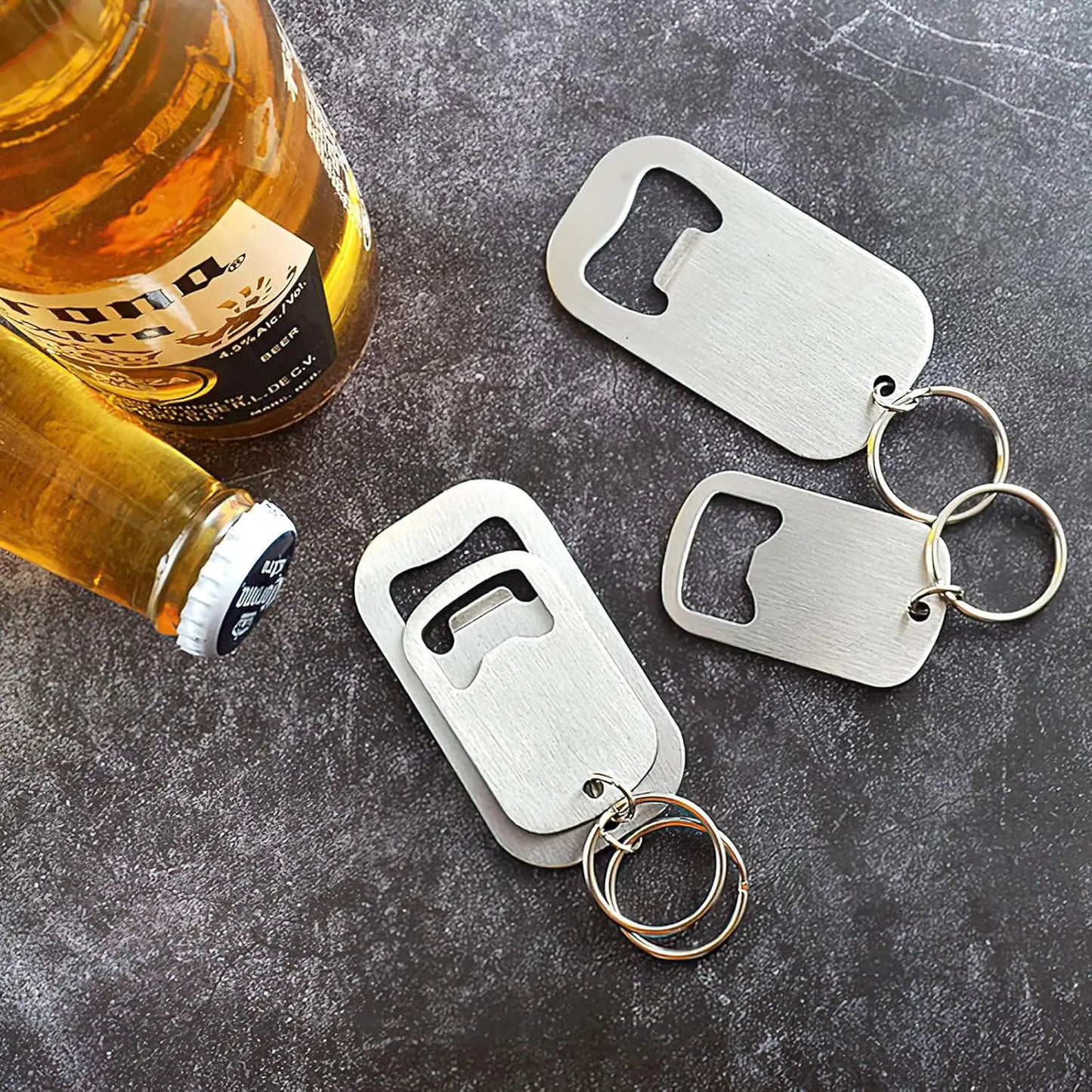 Stainless Steel Flat Beer Bottle Opener Keychain | 1-2 Pack