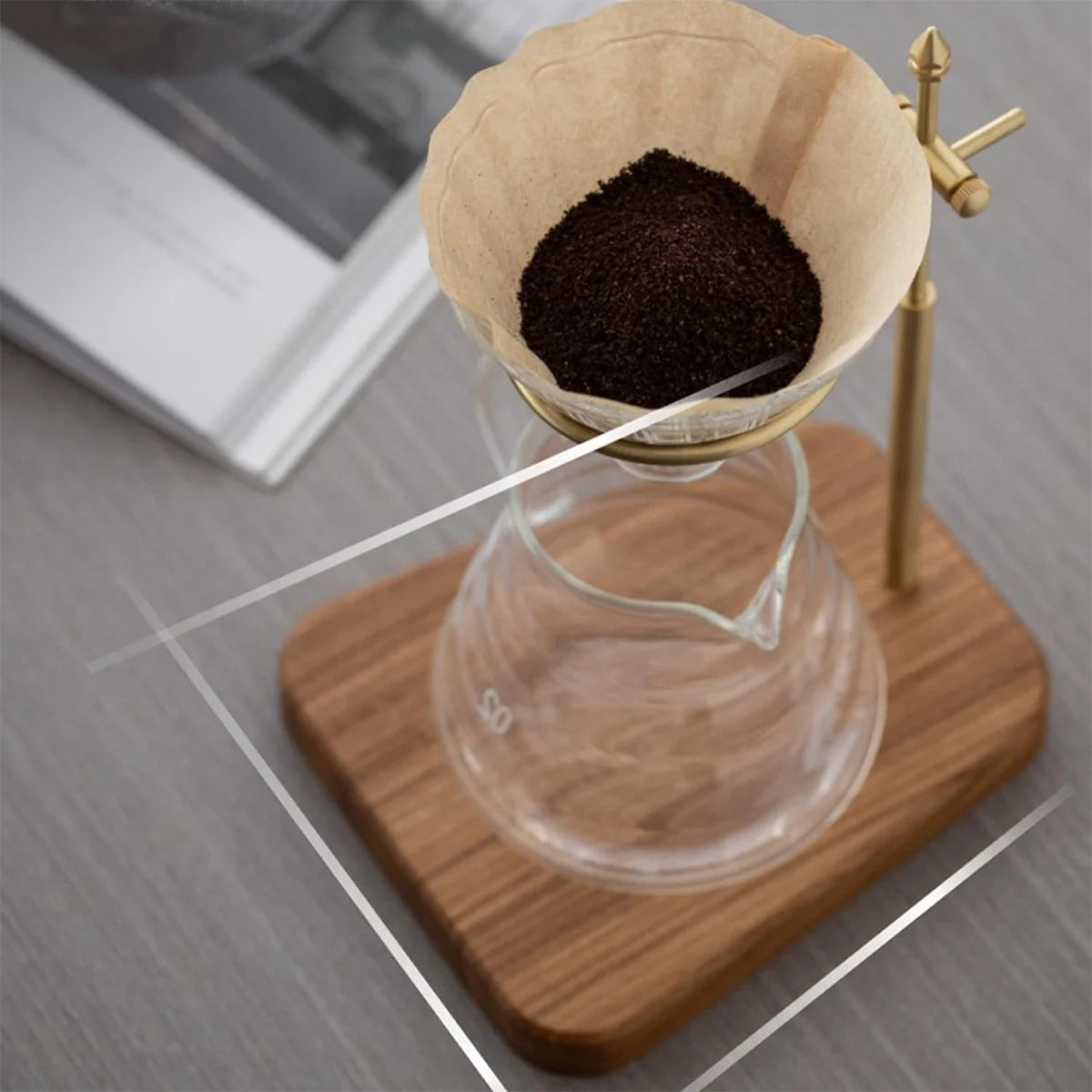 Pour Over Stand Coffee Station, Pure Copper Pour Over Dripper Height Adjustable Coffee Filter Stand with Walnut Wooden Base Peaceful Pleasures Health and Wellness