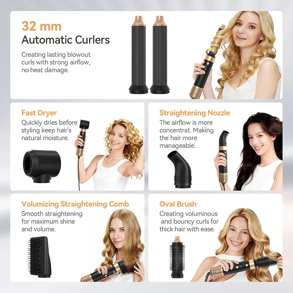Professional 6 in 1 Hair Dryer Hot Air Comb Multi-Function Hair Styling Blow Dryer Brush Curling Iron Hair Straightener for Home Peaceful Pleasures Health and Wellness