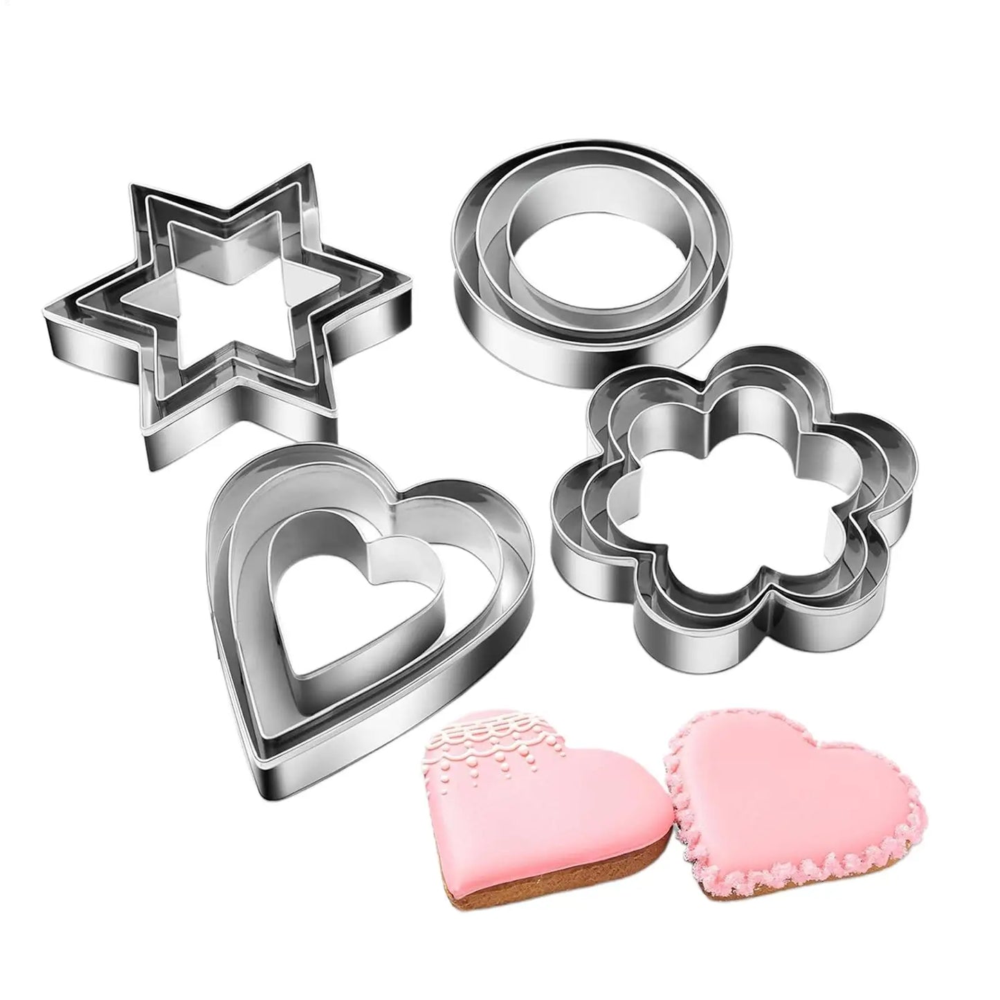 12-Piece Stainless Steel Cookie Cutters – Heart, Star & Flower