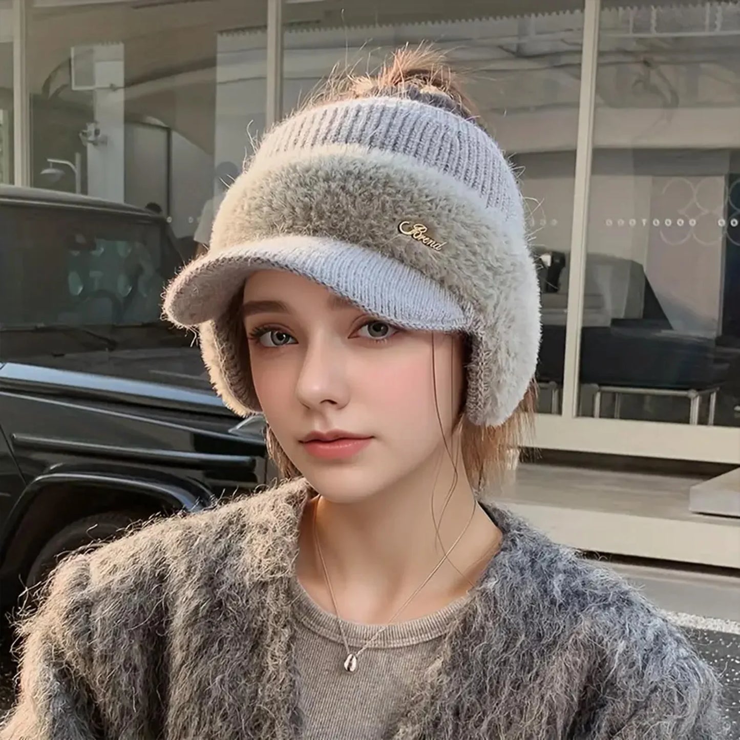 Knitted Ponytail Ear Protection Hats Breathable & Cozy Stretchy Knitted Baseball Hats for Leisure Walking Performance Peaceful Pleasures Health and Wellness