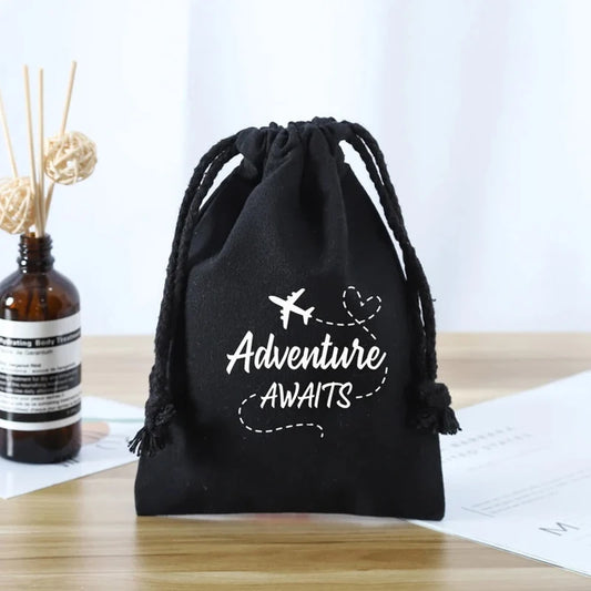5-Pack Adventure Awaits Velvet Drawstring Bags | Wedding Favors Party Favor Bags Peaceful Pleasures Health and Wellness black 13x18cm 5pcs