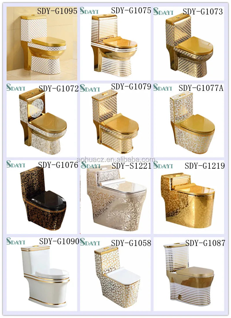 Gold One-Piece Ceramic Toilet | Dual-Flush Floor Mounted
