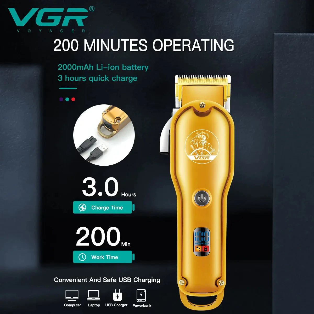 VGR 650 barber hair cut machine professional cordless electric trimmer rechargeable hair clipper for men Peaceful Pleasures Health and Wellness