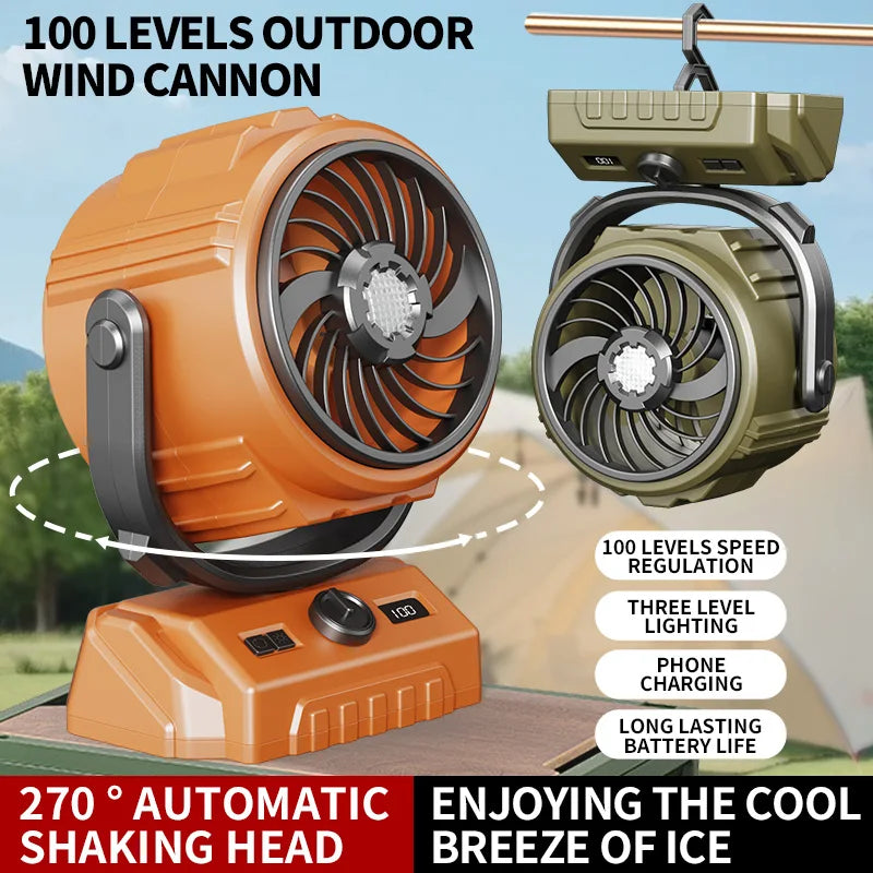 HOMEFISH 2026 6" Camping Fan 100-Speed Oscillating LED Light Digital Display Rechargeable Outdoor Fan Peaceful Pleasures Health and Wellness