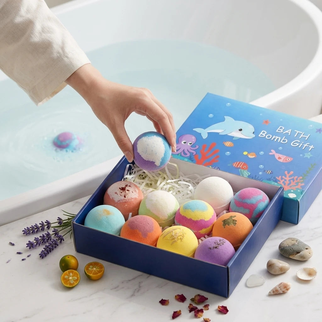 Kids Bath Bombs Set With Surprise Toys Handmade Colorful Bubble Bath Balls Relaxing Funny Perfect Birthday Spa Gift For Children Peaceful Pleasures Health and Wellness