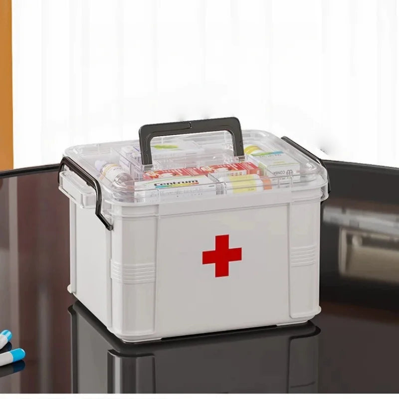 Clear Medicine Organizer Box with Tray & Labels | Storage Chest
