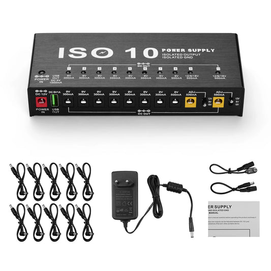 MOSKYAudio ISO-10 Portable Guitar Effect Power Supply Station 10 Isolated DC Outputs & One 5V USB Output for 9V 12V 18V Guitar Peaceful Pleasures Health and Wellness