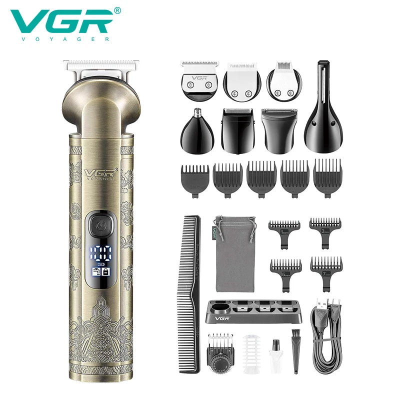 VGR 110 6-in-1 multifunctional hair clipper, metal retro body hair trimmer, home carving pusher, nose hair trimmer, shaving hair Peaceful Pleasures Health and Wellness V-110