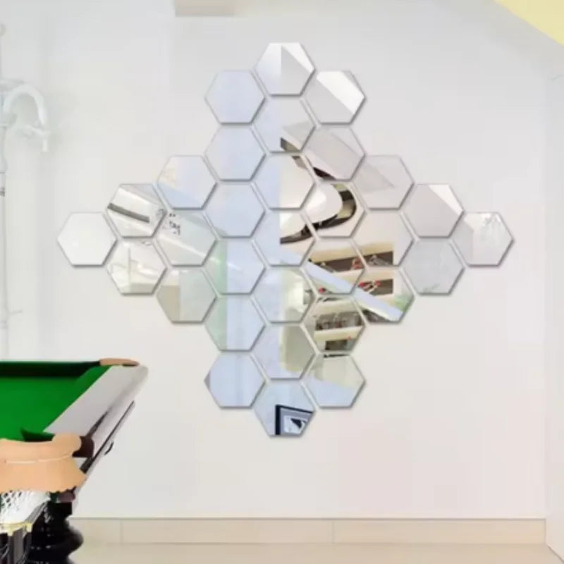 45pcs Mirror Wall Sticker, Hexagon Wall Art Sticker, DIY Household Decorative Tiles Sticker Peaceful Pleasures Health and Wellness