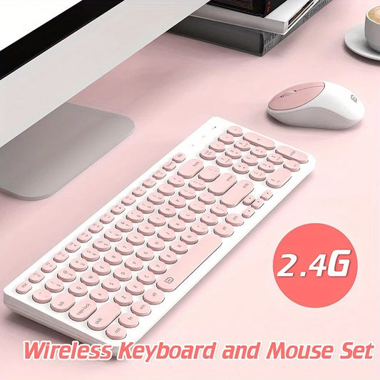 1 Set of 2.4G Wireless Keyboard and Mouse, Portable 95-key Multimedia key Office Mouse Kits, Silent Round Keyheads keyboard Mice Peaceful Pleasures Health and Wellness