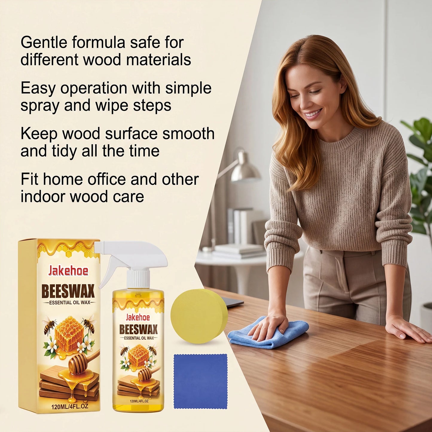 JAKEHOE 120ml Beeswax Furniture Spray | Polish, Clean & Protect Wood