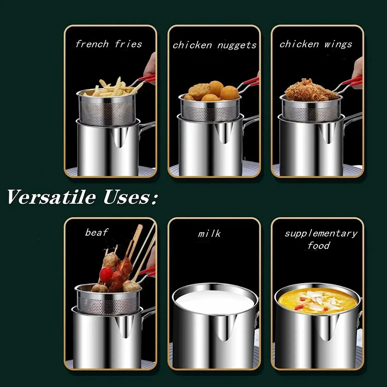 Stainless Steel Deep Fryer with Basket for Home and Commercial Use Non-Slip Base Cool Handle Ideal for Tempura and Chicken Peaceful Pleasures Health and Wellness
