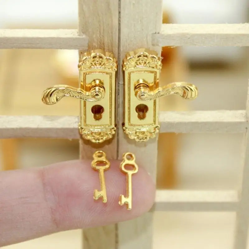 1/12 Miniature Dollhouse Door Lock & Key Set – 2Pcs Metal