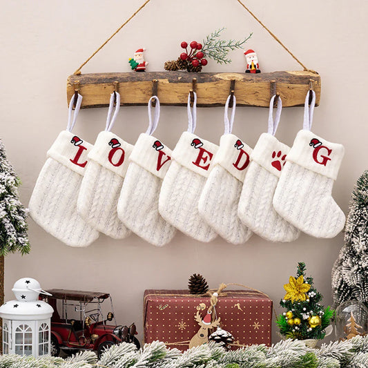 Knitted Christmas Stocking with Hanging Rope | Kids Candy Bag Christmas Stocking Oasis Select