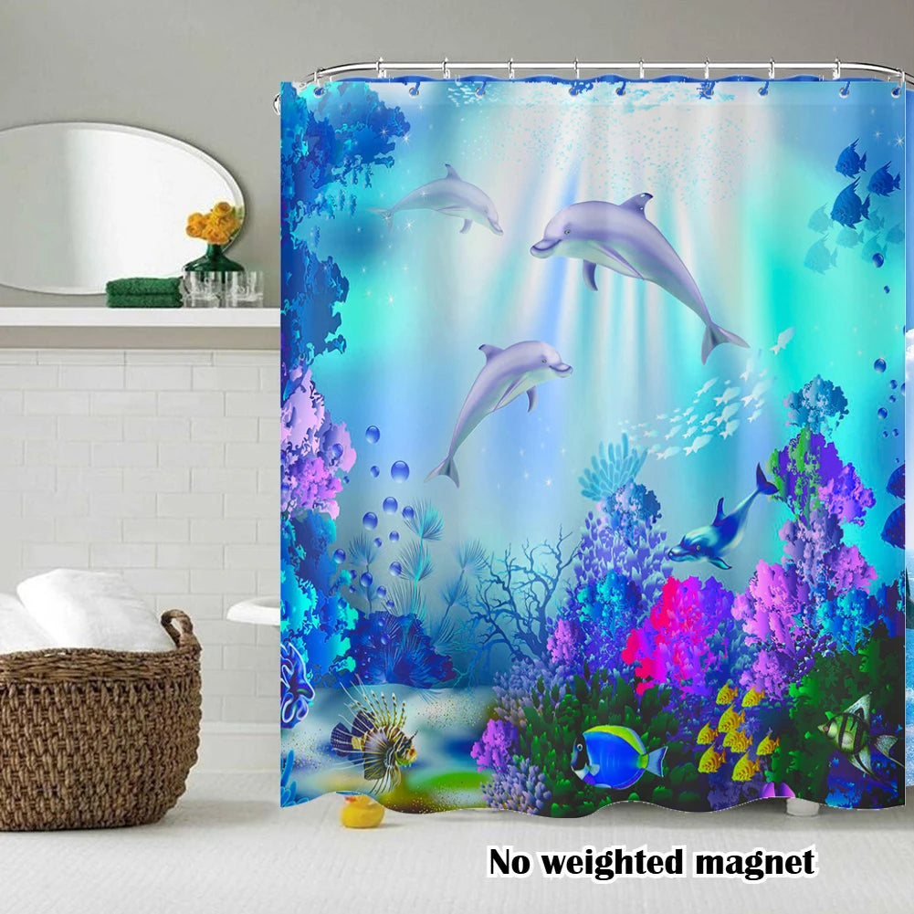 Shower Curtain with 12pc Hooks 180/200CM Bath Curtain Liners Rust-Proof Grommets Anti-Mould Waterproof Bathroom Curtains Peaceful Pleasures Health and Wellness Polyester DolphinD 180*180cm
