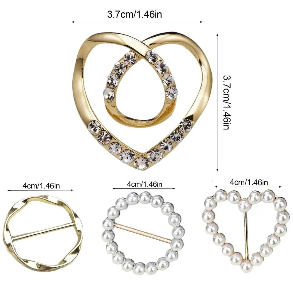 Women's Scarf Ring Clips – Pearl & Crystal Brooch Set of 4