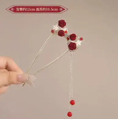 Chinese Court Style Alloy Hair Pins Durable Headdress with Elegant Tassel for Women Wedding Hanfu Cheongsam Peaceful Pleasures Health and Wellness 17