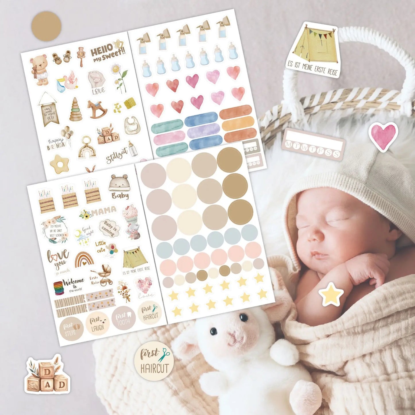 Baby Memory Stickers 8 Sheets Newborn Milestone Scrapbook Cute Matte