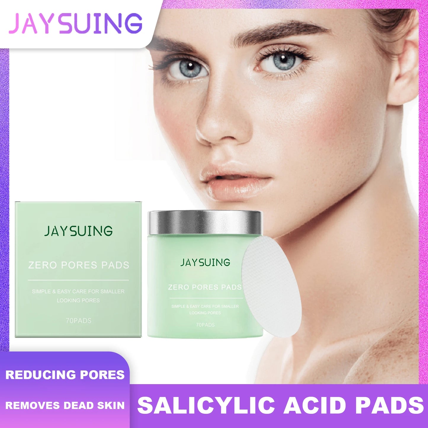 Jaysuing Salicylic Acid Face Pads – 70ct Exfoliating Pore Pads