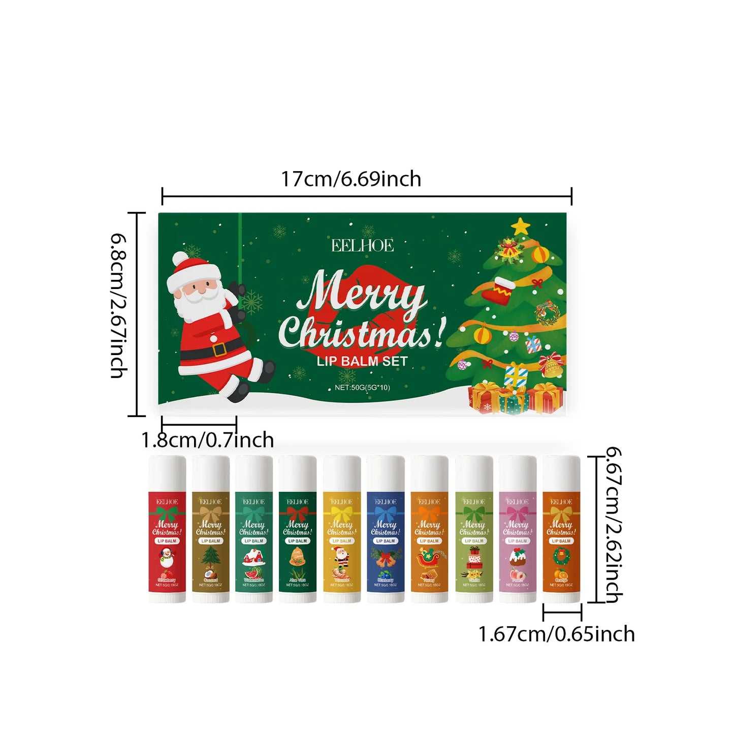10-Piece Christmas Lip Balm Gift Set – 10 Flavors, Deep Hydration