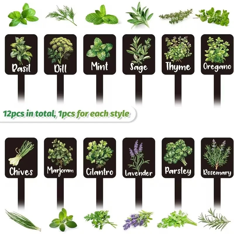 12-Pack Acrylic Herb Garden Plant Labels & Markers | Printed Names Herb Garden Markers Peaceful Pleasures Health and Wellness 12Pcs