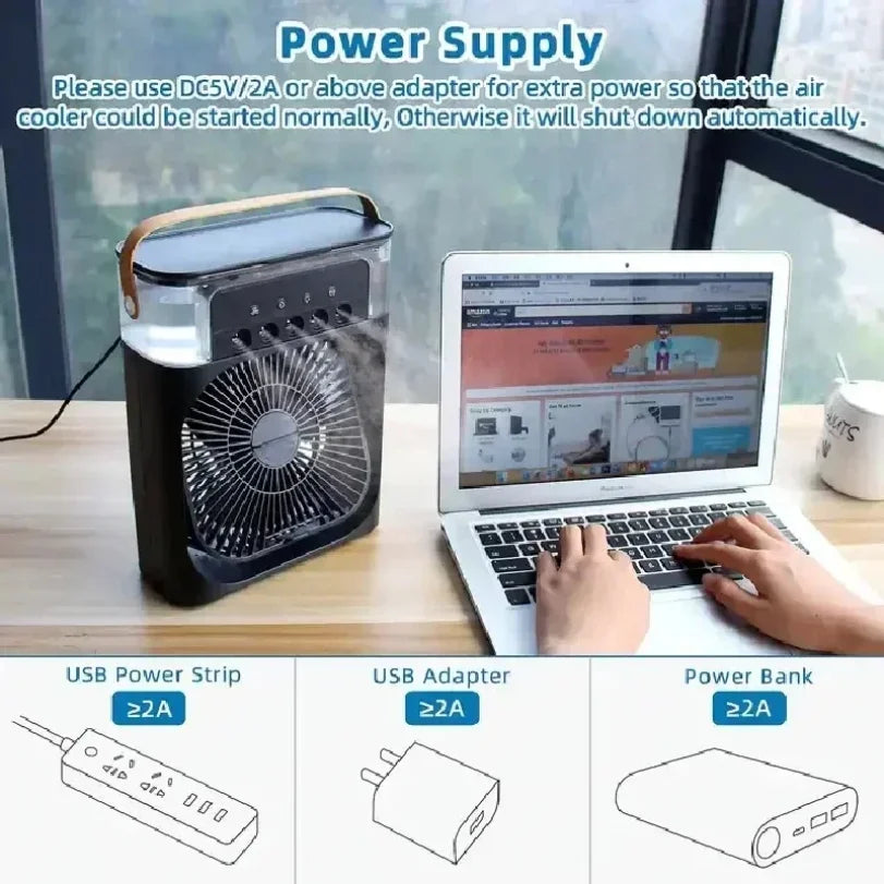 3-in-1 Portable Air Cooler Fan | LED Night Light & Humidifier