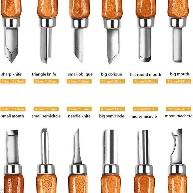 Wood Carving Chisel 12Pcs Art Knife Set HRC62 Multifunctional Handcraft Wooden Handle Cut Tools Organizer Parts Garden Crafts Peaceful Pleasures Health and Wellness