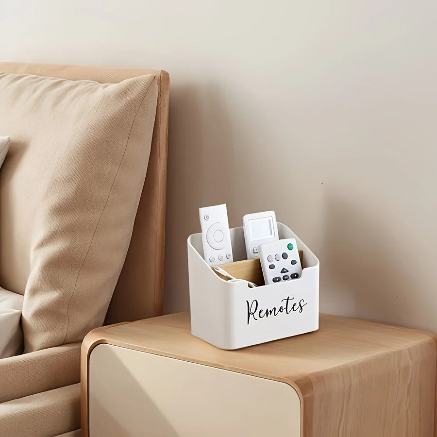 TV Remote Holder & Desk Organizer – 2-Compartment Remote Control Caddy Storage Box