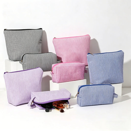 2-Piece Striped Makeup Bag Set | Travel Cosmetic Organizer Cosmetic Bag Set Peaceful Pleasures Health and Wellness
