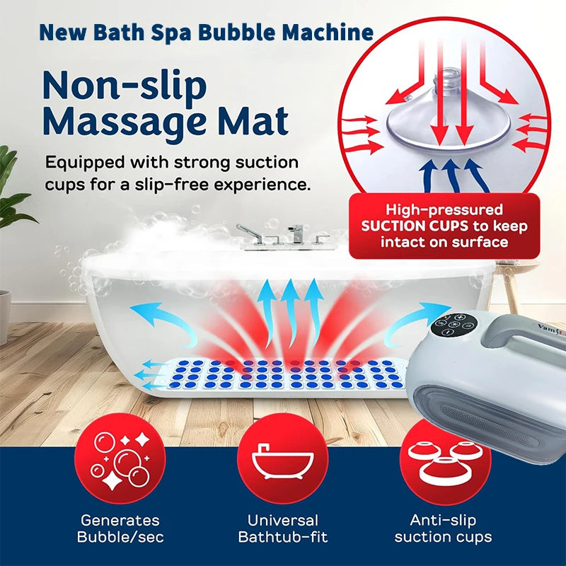 Spa Bubble Bath Massager Mat with Remote & Inflatable Pillow