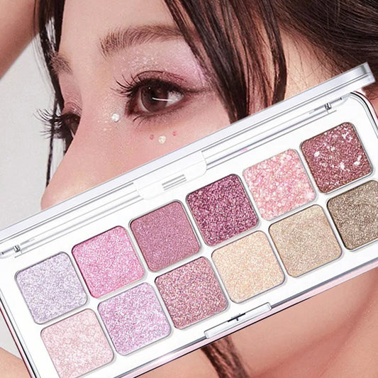12-Color Glitter Shimmer Eyeshadow Palette | Peach & Pearl Eyeshadow Palette Peaceful Pleasures Health and Wellness