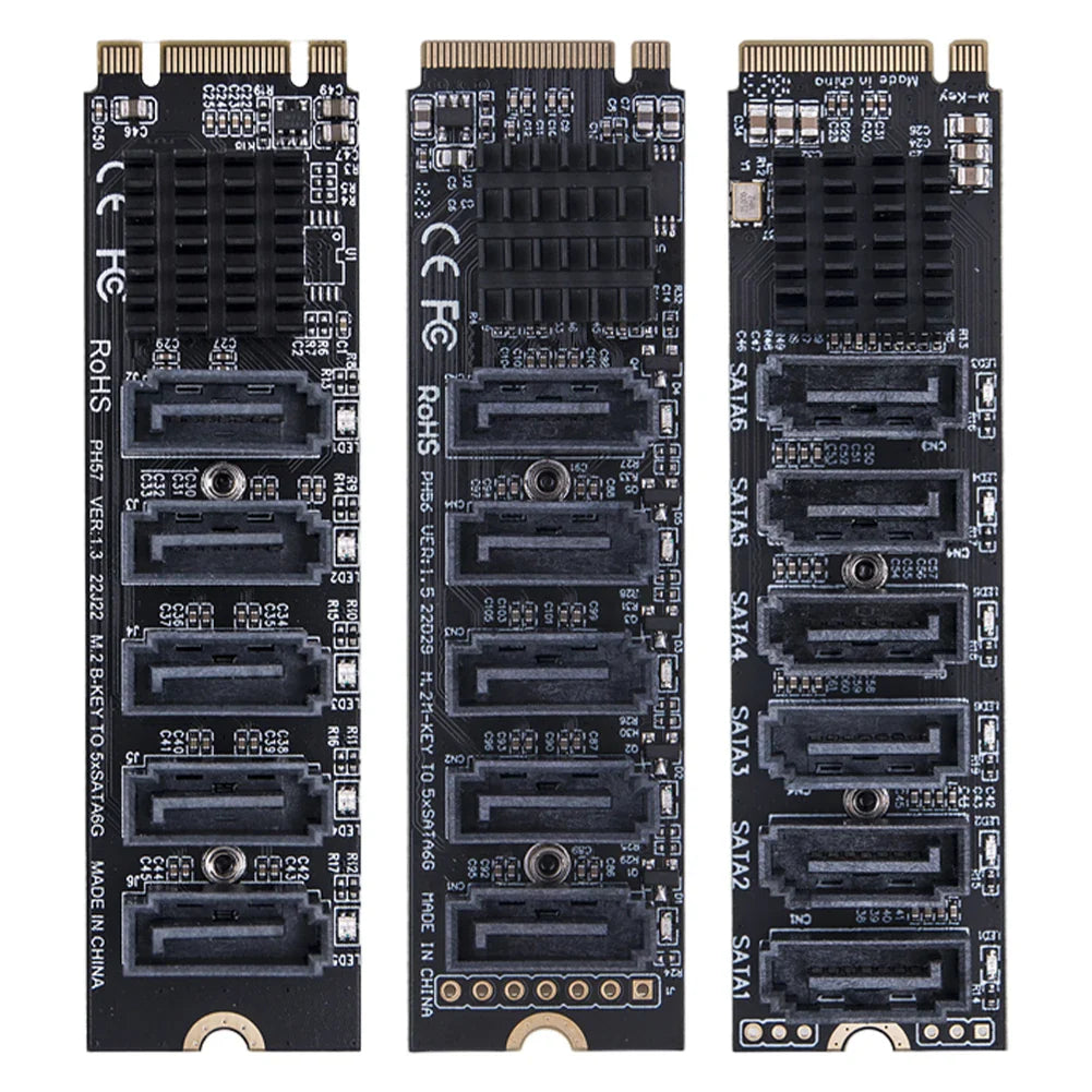 M.2 M-Key to SATA 3.0 Riser Card – 5/6 Port PCIe Adapter