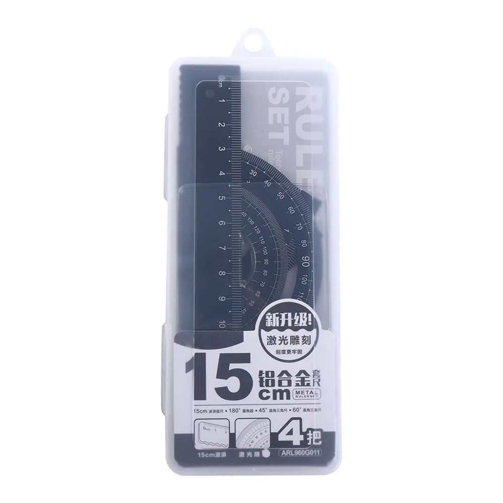 Hollow High quality School Office Maths Geometry Examination Stationery Aluminium Ruler Set Metal Rulers Drafting Supplies Peaceful Pleasures Health and Wellness black