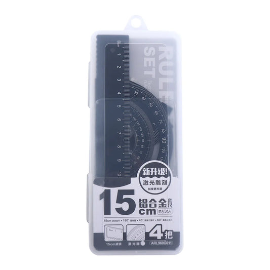 Hollow High quality School Office Maths Geometry Examination Stationery Aluminium Ruler Set Metal Rulers Drafting Supplies Peaceful Pleasures Health and Wellness black