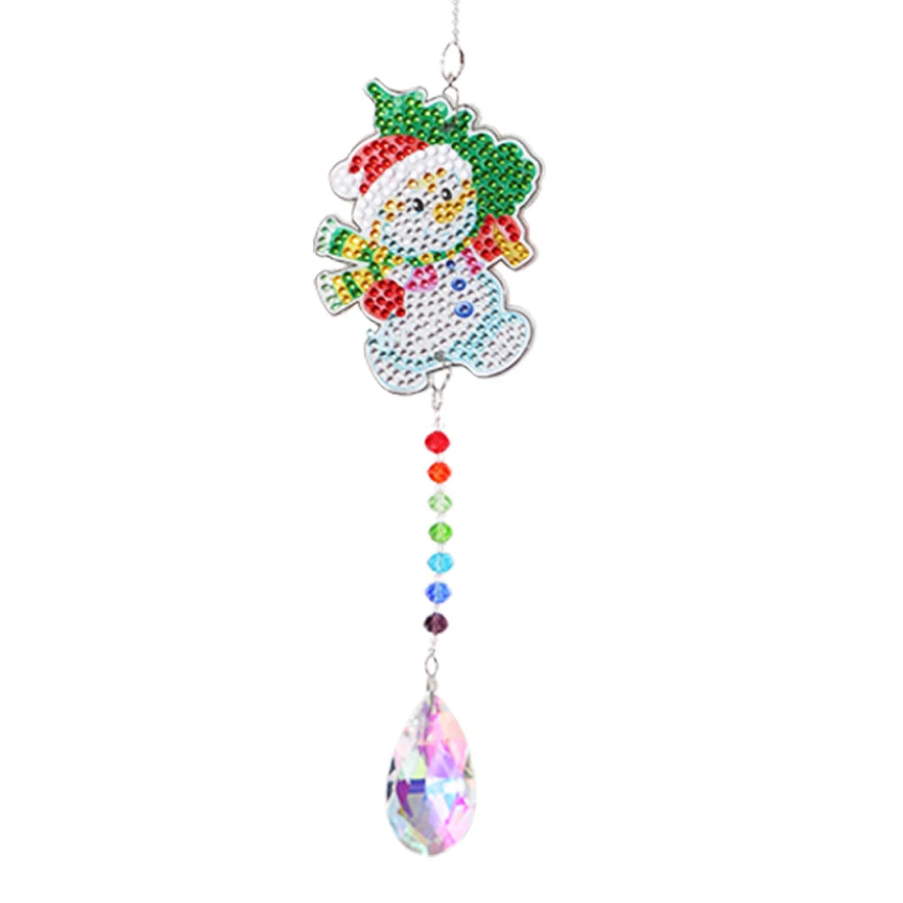 Diamond Mosaic DIY Light Catch Wind Chime Pendant Rhinestone Hanging Wall Ornament Rhinestone Picture Home Decoration Gifts Peaceful Pleasures Health and Wellness Christmas Snowman