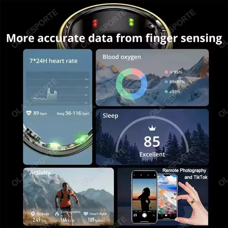 2025 Smart Ring Blood Pressure Heart Rate Sleep Monitoring Smartring IP68 & 5ATM Waterproof Multi-sport Mode Smartring Man Women Peaceful Pleasures Health and Wellness