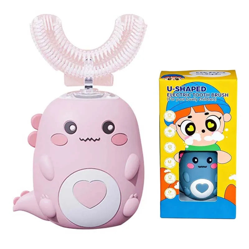 Children U Shape Replacement Oral Care Cleaning Brush Rechargeable Kids Tooth Cleaner U Shape Toothbrush Peaceful Pleasures Health and Wellness Pink